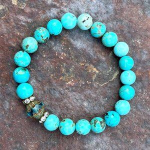 Turquoise Bead and Czech Glass Stretch Bracelet
